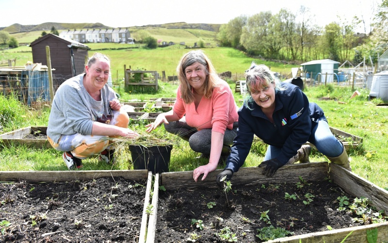 A group of women at the weekly allotment session.