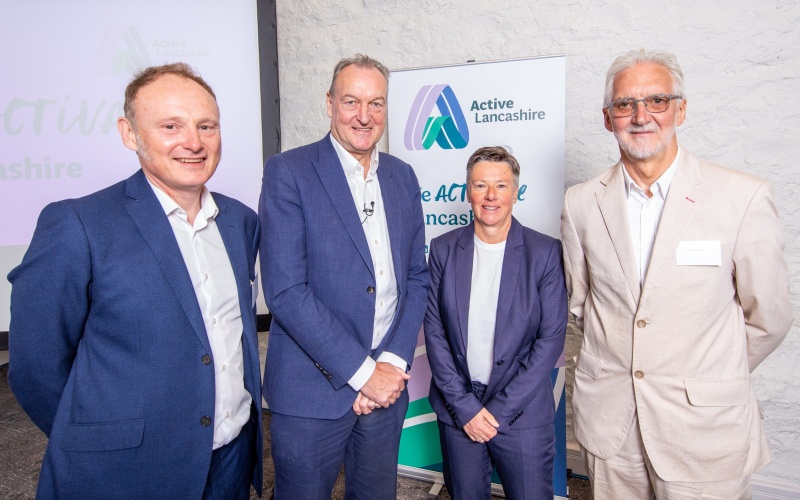 From left Adrian Leather, Mike Farrar (Chair of UK Active), Justine Blomeley (Strategic Lead, Sport England) and Brian Cookson OBE (Chair of Active Lancashire’s board).