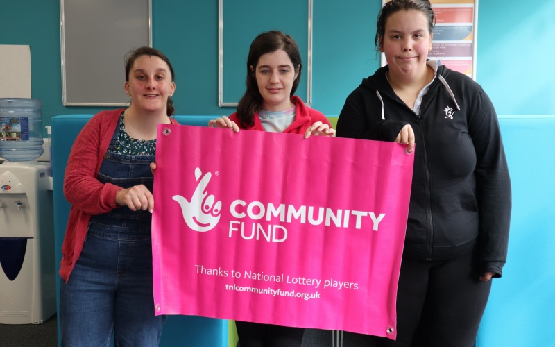 Millie with other participants following a funding donation to Pendle YES Hub for Lancashire MIND to be based there weekly.