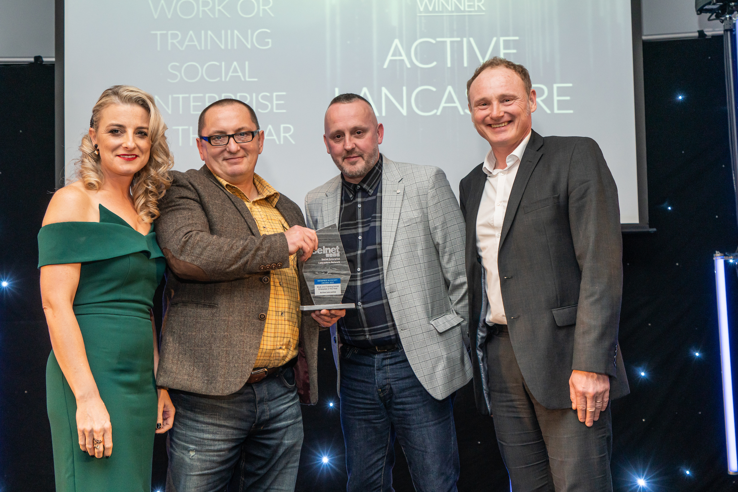 Accepting the award from Donna Sadler (SELNET Deputy CEO & Partnership Manager) was Paul Becouarn (Rossendale Works Project Officer), Dave Marshall (Pendle YES Hub Project Lead) and Adrian Leather (Active Lancashire CEO).